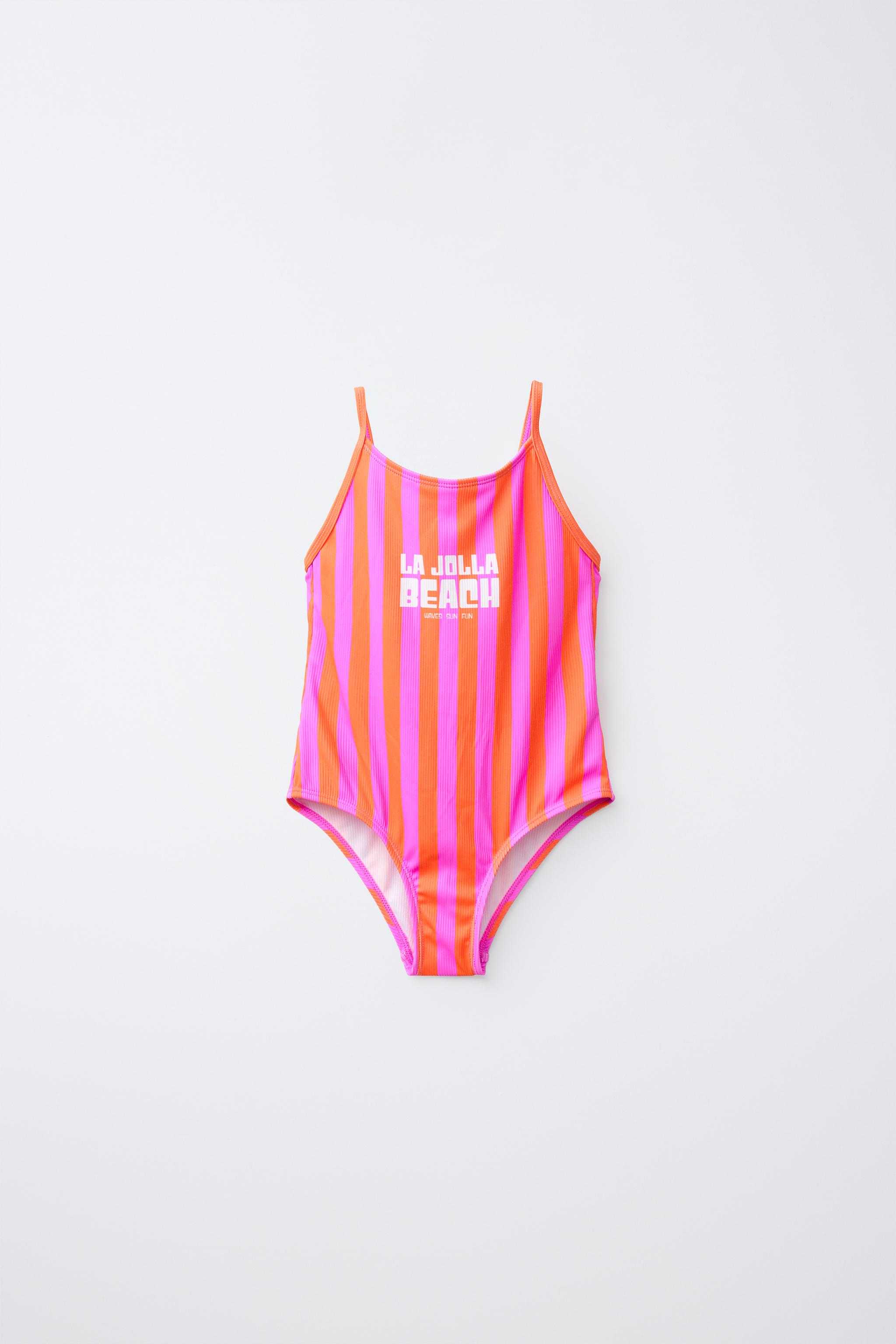 6-14 YEARS / STRIPED TEXT LA JOLLA BEACH SWIMSUIT